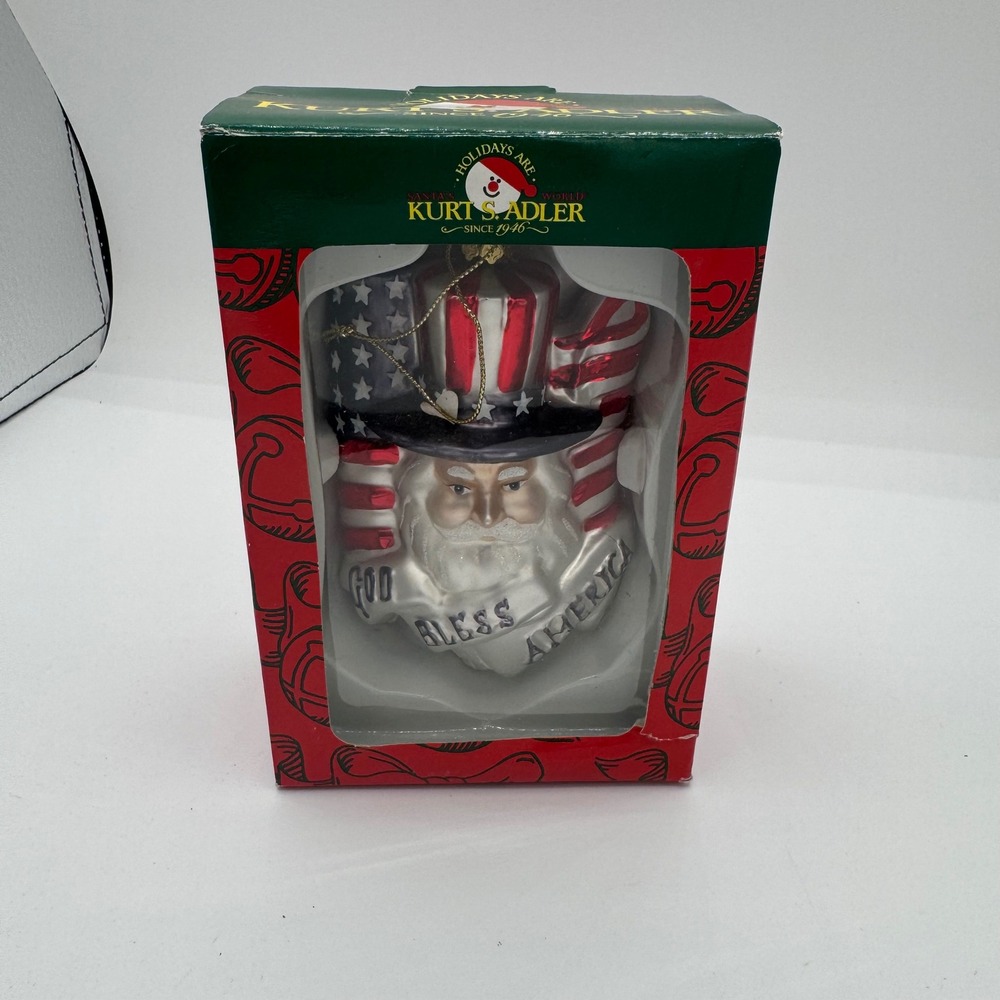 Kurt S Adler God Bless America Uncle Sam Glass Christmas Ornament W4367 Patriot